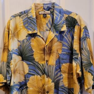 Men's Tommy Bahama Silk Shirt Size XL Blue Yellow Tropical Aloha Hawaii Hawaiian
